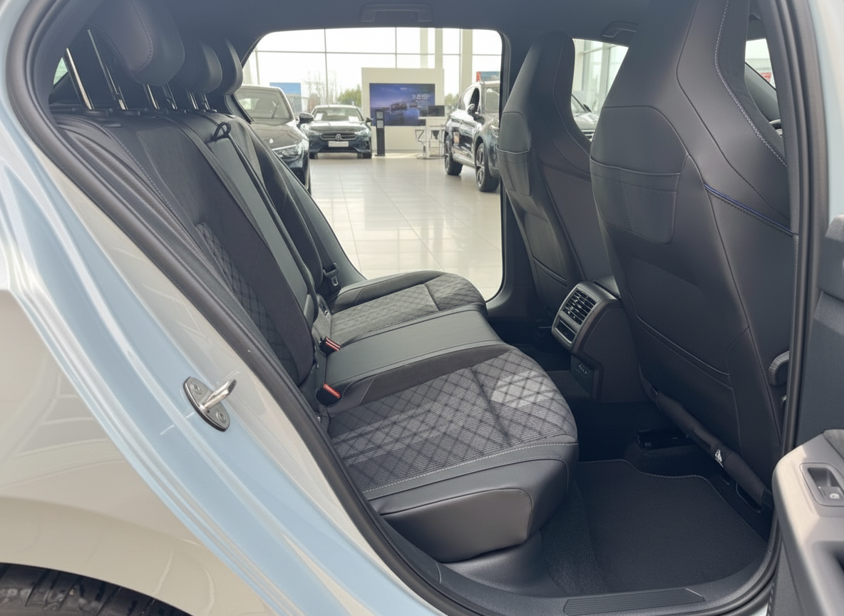 Schwarzes Leder-Interieur Rücksitzbank mit Rautenmuster-Steppung in modernem Fahrzeug