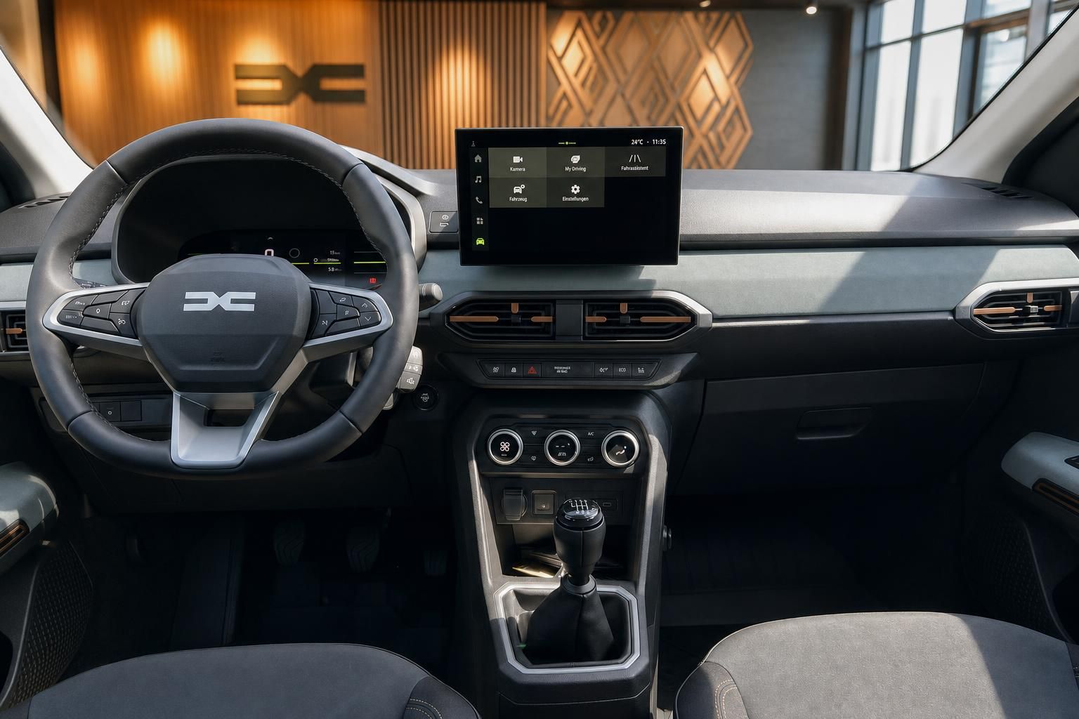 Auto Armaturenbrett mit digitalem Display, Klimaanlage und schwarzem Interieur Design