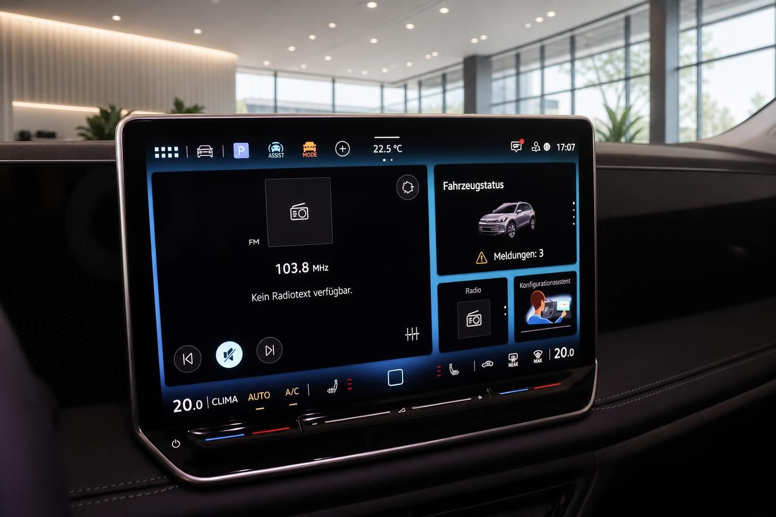 Infotainment-Display mit Fahrzeugstatus im VW Cockpit