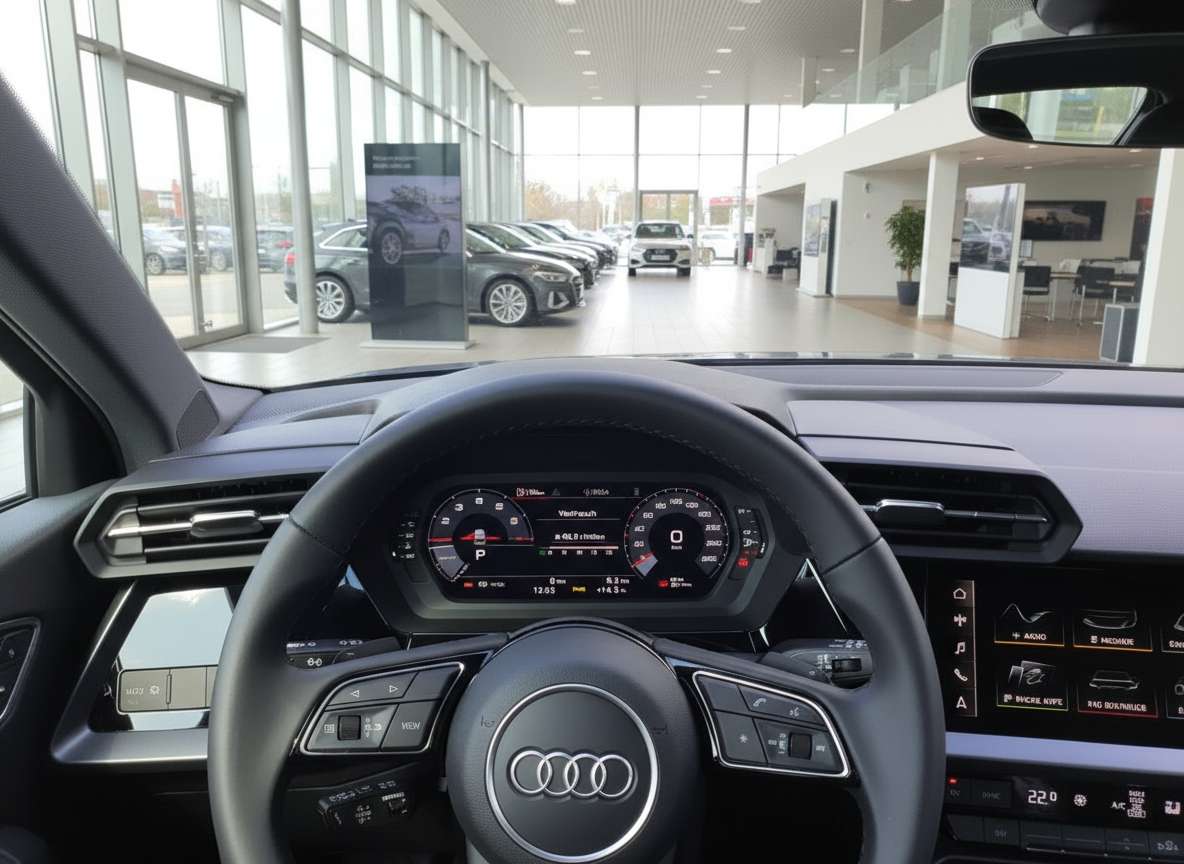 Audi Innenraum mit Virtual Cockpit und Lenkrad im Autohaus