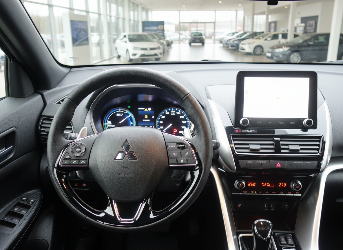 Mitsubishi Eclipse Cross Innenraum mit Lenkrad, digitalem Cockpit und Touchscreen-Infotainment