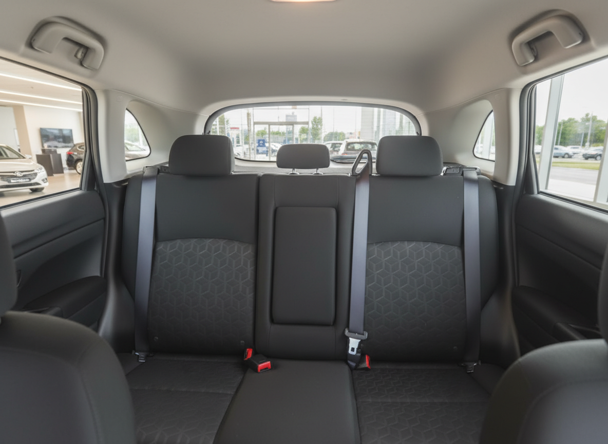 Fahrzeug Innenraum Rücksitzbank schwarz mit Sicherheitsgurten und Kopfstützen