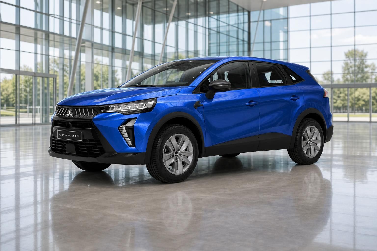 Mitsubishi Grandis blau Seitenansicht vorne im Autohaus