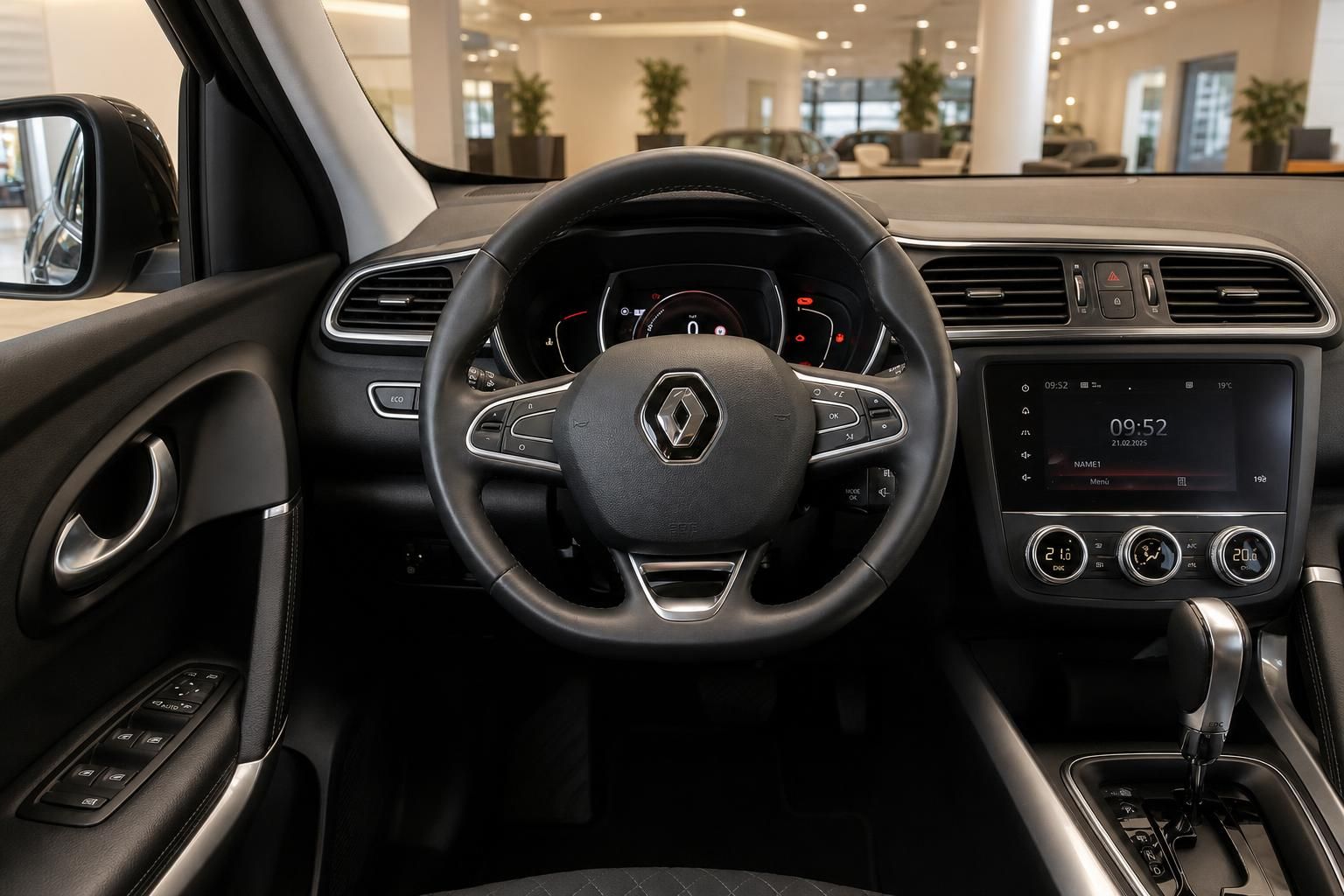 Renault Cockpit mit Lenkrad, Tacho und Touchscreen im Innenraum