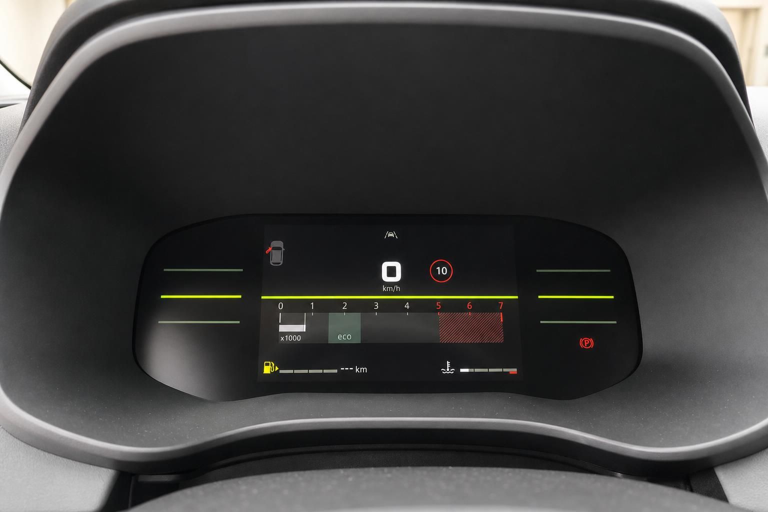 Digitales Kombiinstrument mit Tachoanzeige und Geschwindigkeitsbegrenzung im Fahrzeug