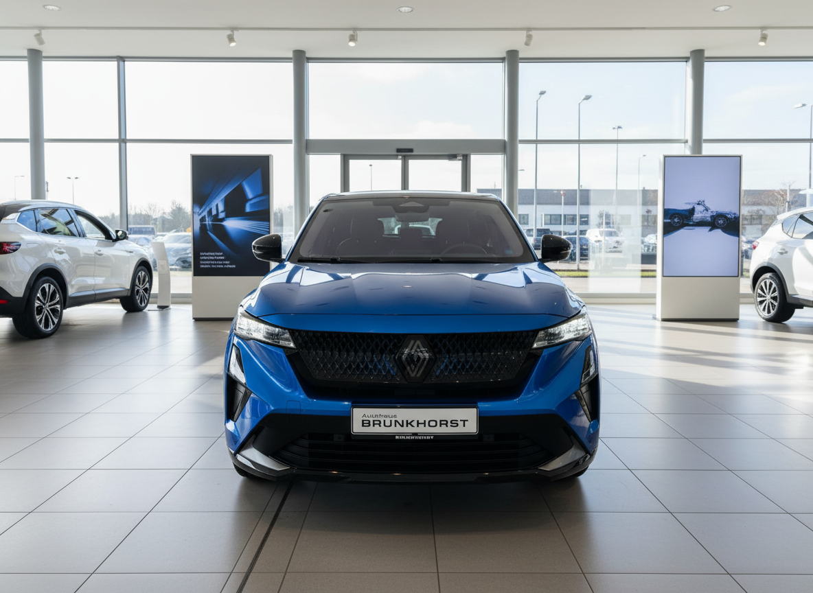 Blauer Renault SUV Frontansicht im Autohaus Brunkhorst Showroom