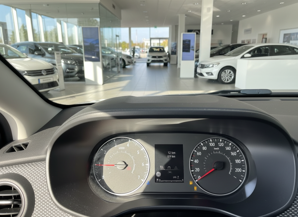 Volkswagen Innenraum Cockpit mit Tacho und Drehzahlmesser im VW Autohaus Showroom