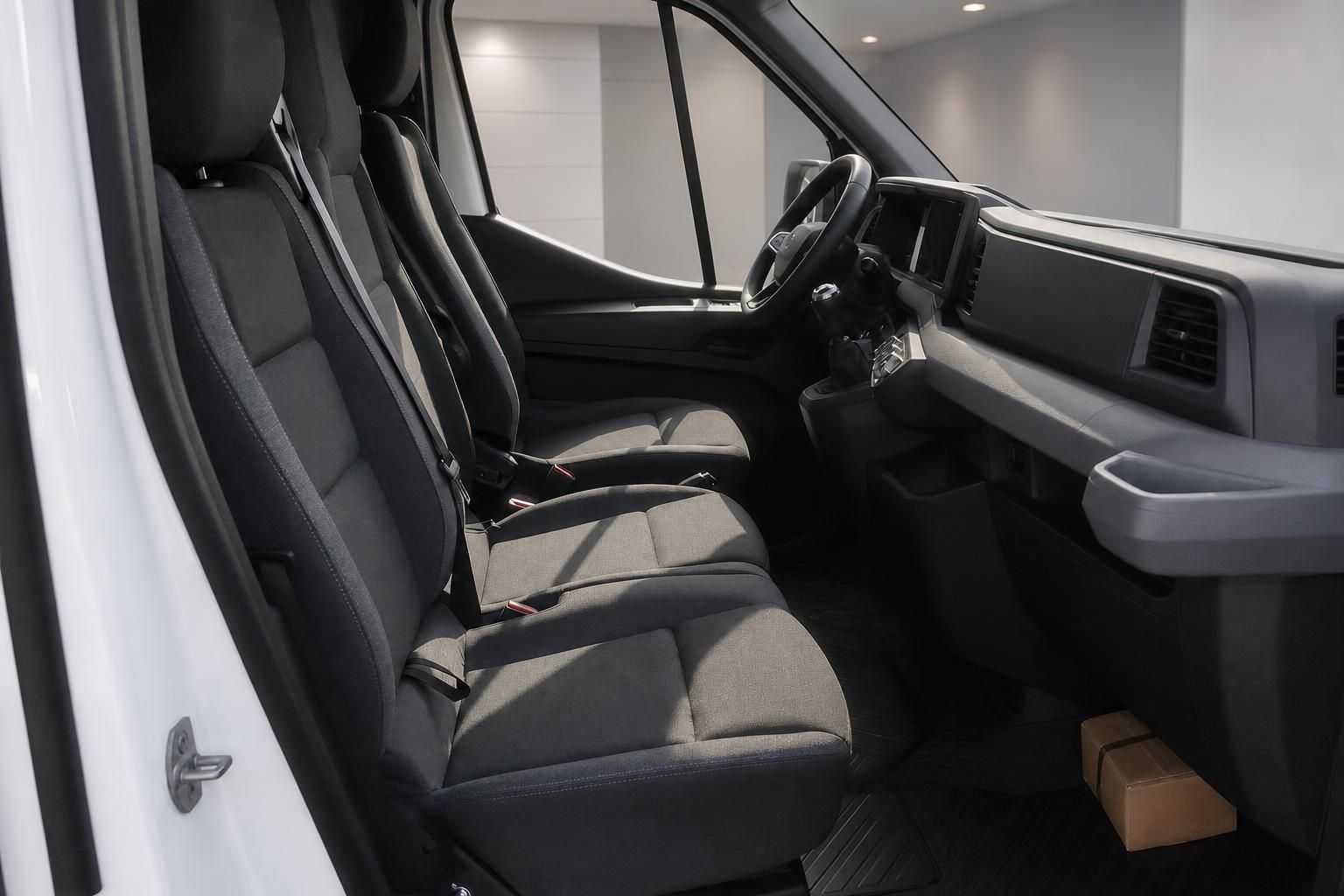 Vordersitze und Armaturenbrett im Innenraum eines Renault Nutzfahrzeugs