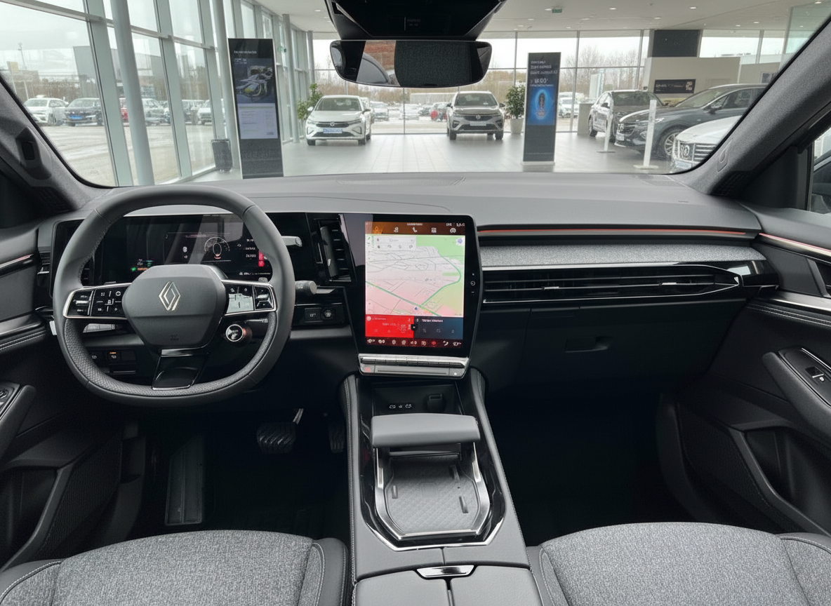 Renault Innenraum mit digitalem Cockpit und großem Touchscreen-Navigationssystem