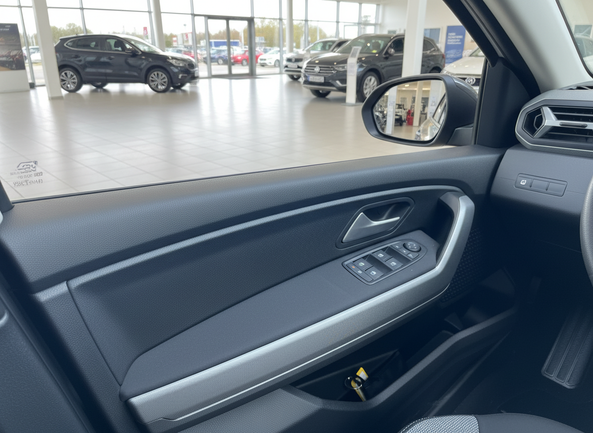 VW Volkswagen Innenraum Fahrertür mit Fensterheber und Seitenspiegel im Autohaus