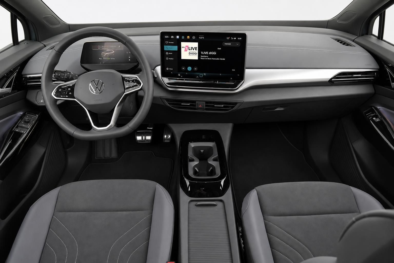 VW ID.4 Innenraum mit Cockpit, Lenkrad und Infotainment-Display