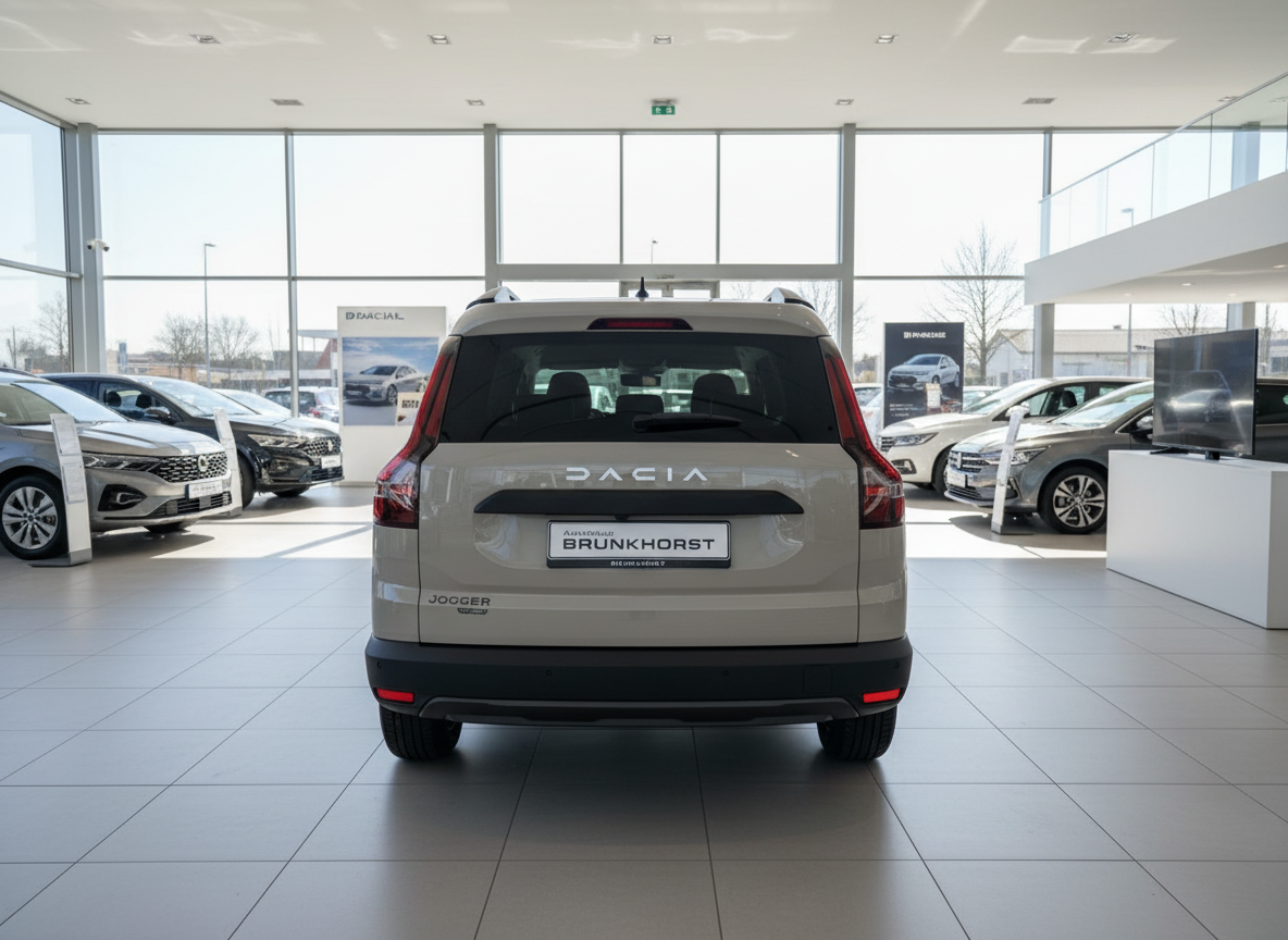 Dacia Jogger Heckansicht in Beige im Autohaus Brunkhorst Showroom