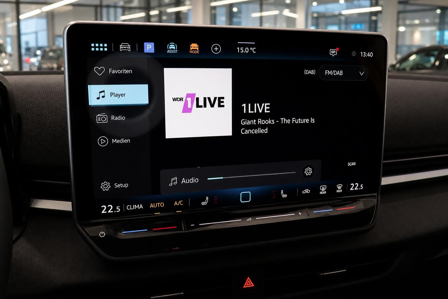 Radio- und Mediendisplay im Touchscreen des VW Infotainmentsystems