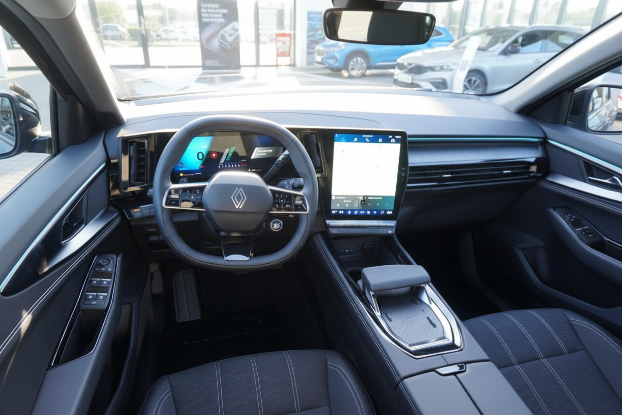 Renault Innenraum mit digitalem Cockpit und großem Touchscreen-Infotainmentsystem
