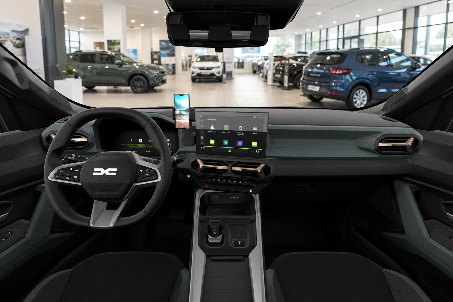 Dacia Bigster Innenraum mit Cockpit, Lenkrad und Touchscreen Display