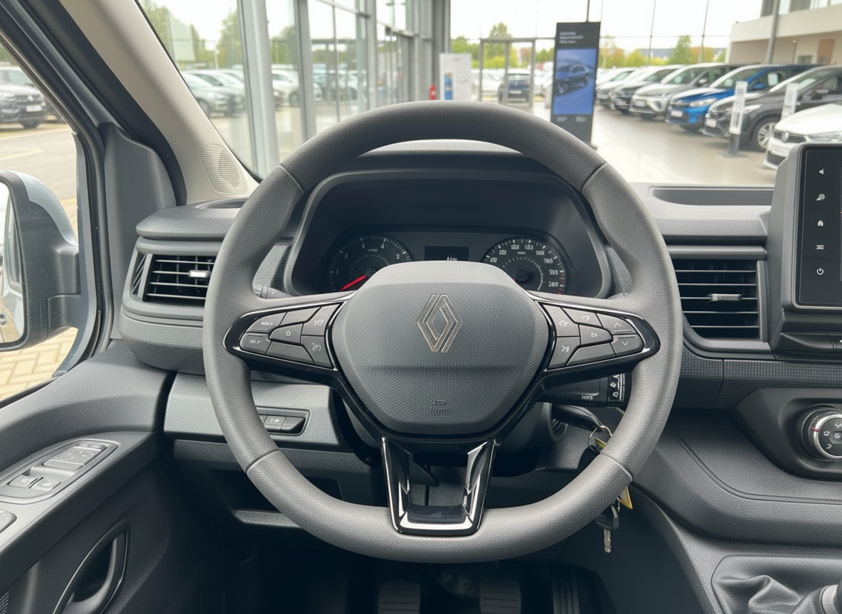 Renault Innenraum mit Lenkrad und Instrumententafel – Neufahrzeug im Autohaus