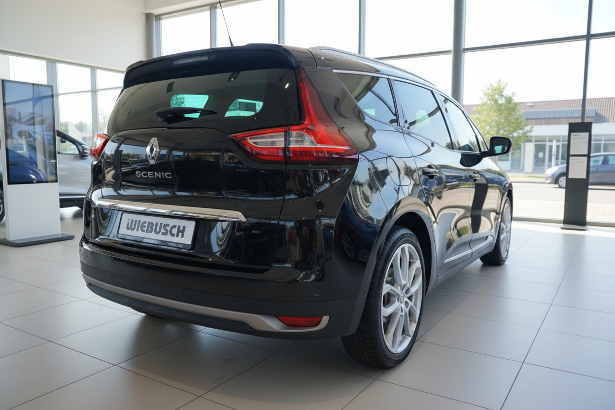 Renault Scenic in Schwarz Heckansicht im Autohaus Wiebusch Showroom