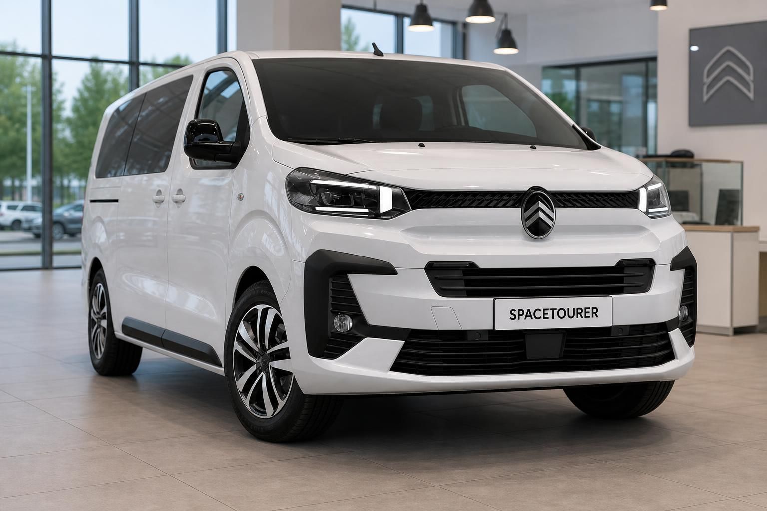 Citroën Spacetourer weiss Frontansicht im Autohaus – moderner Großraumvan