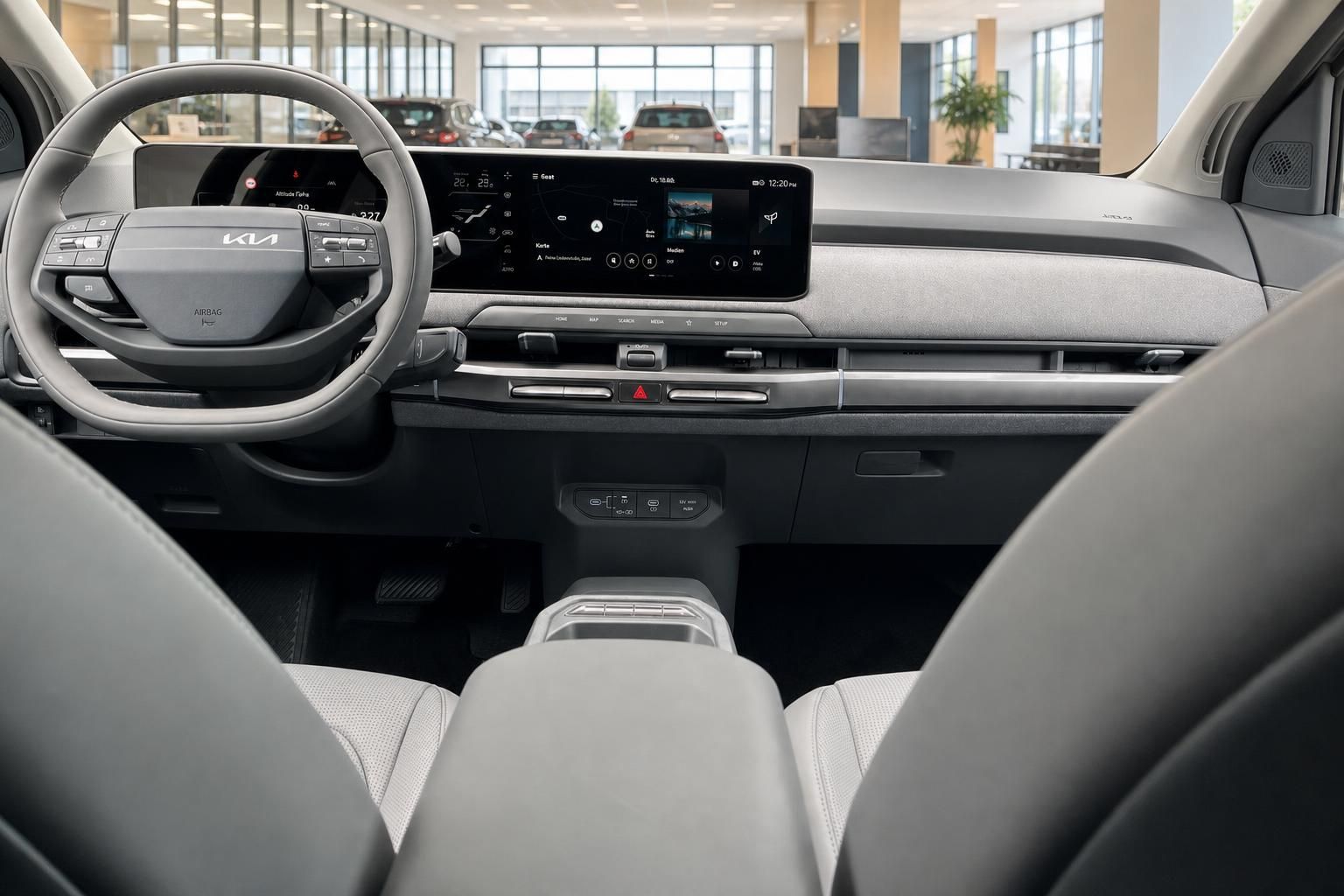 Kia Cockpit mit digitalem Display und Lenkrad im Detail