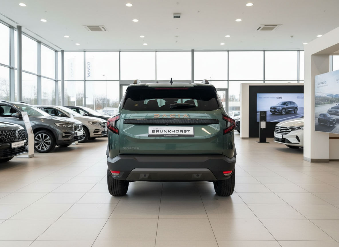 Dacia Bigster SUV Heckansicht in Grün im Autohaus Brunkhorst Showroom