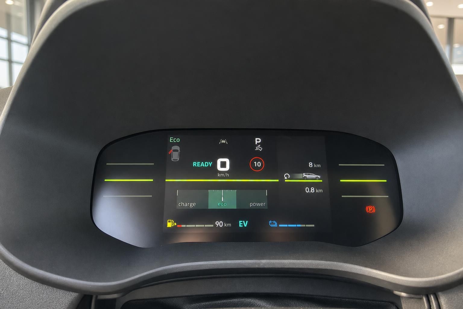 Digitales Kombiinstrument mit Eco-Modus und Reichweitenanzeige im Elektrofahrzeug