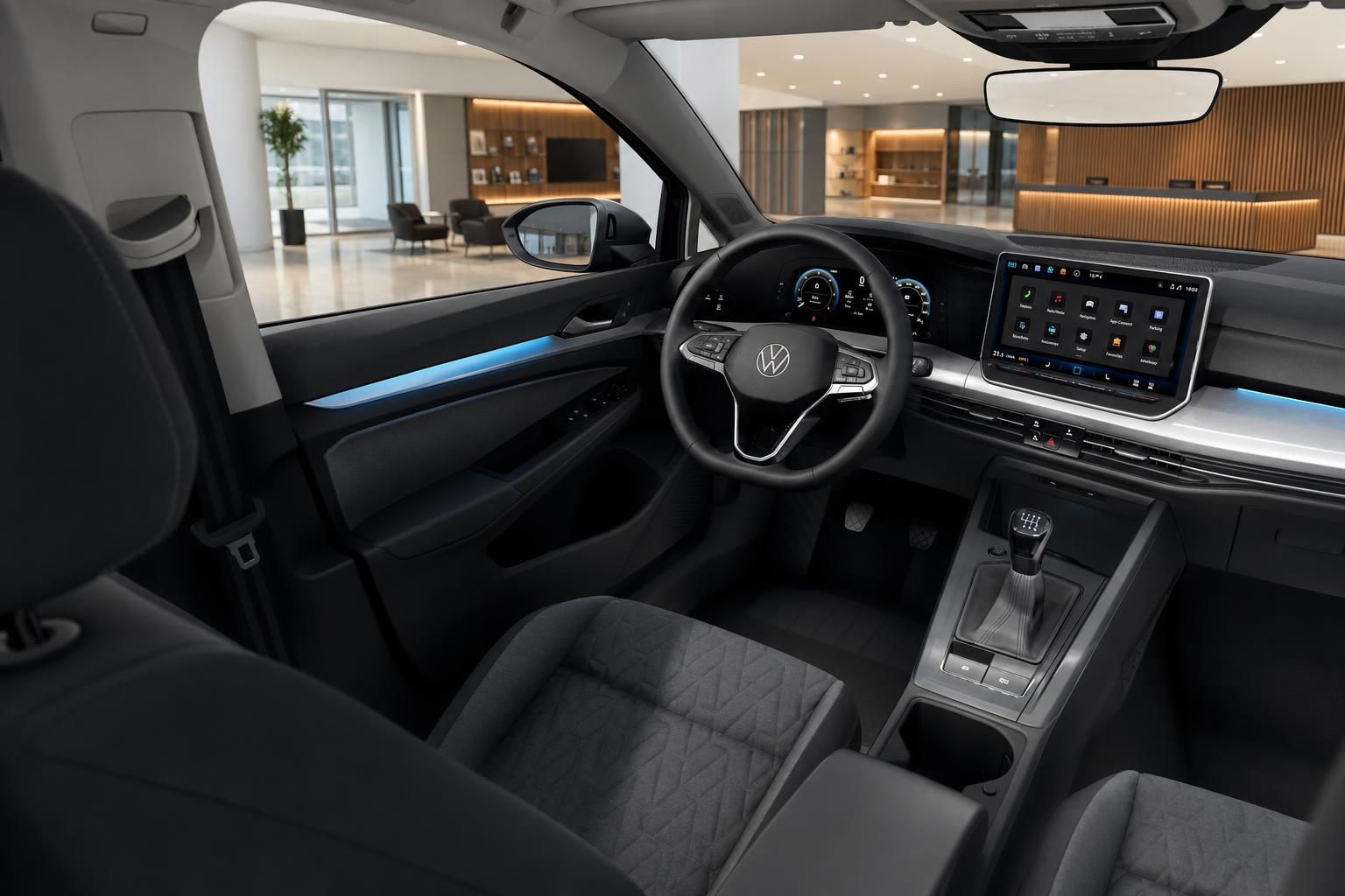 VW Golf Innenraum Fahrerseite mit Infotainment-Display