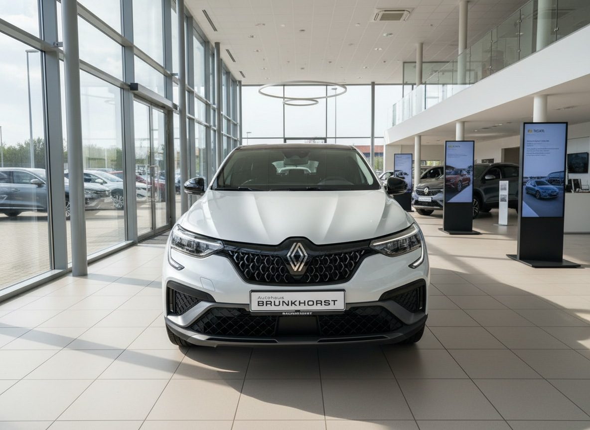 Renault Arkana in Silber-Weiß frontal im Autohaus Brunkhorst Showroom