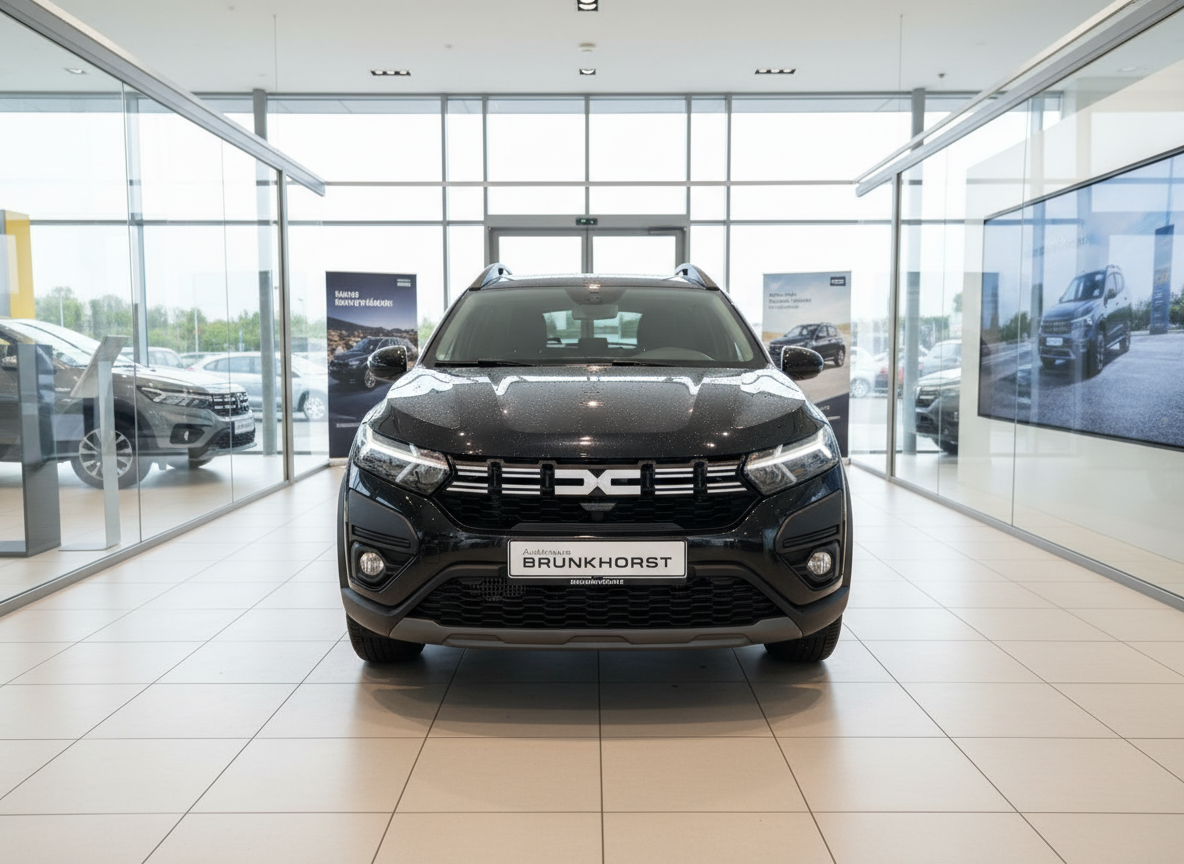 Schwarzer Dacia Jogger Frontansicht im Autohaus Brunkhorst Showroom
