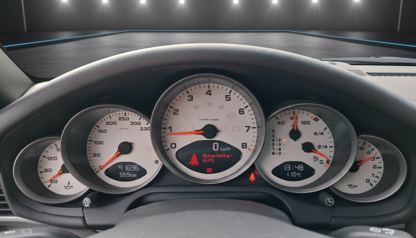 Porsche Cayenne Cockpit Instrumententafel mit Tacho, Drehzahlmesser und Warnanzeigen