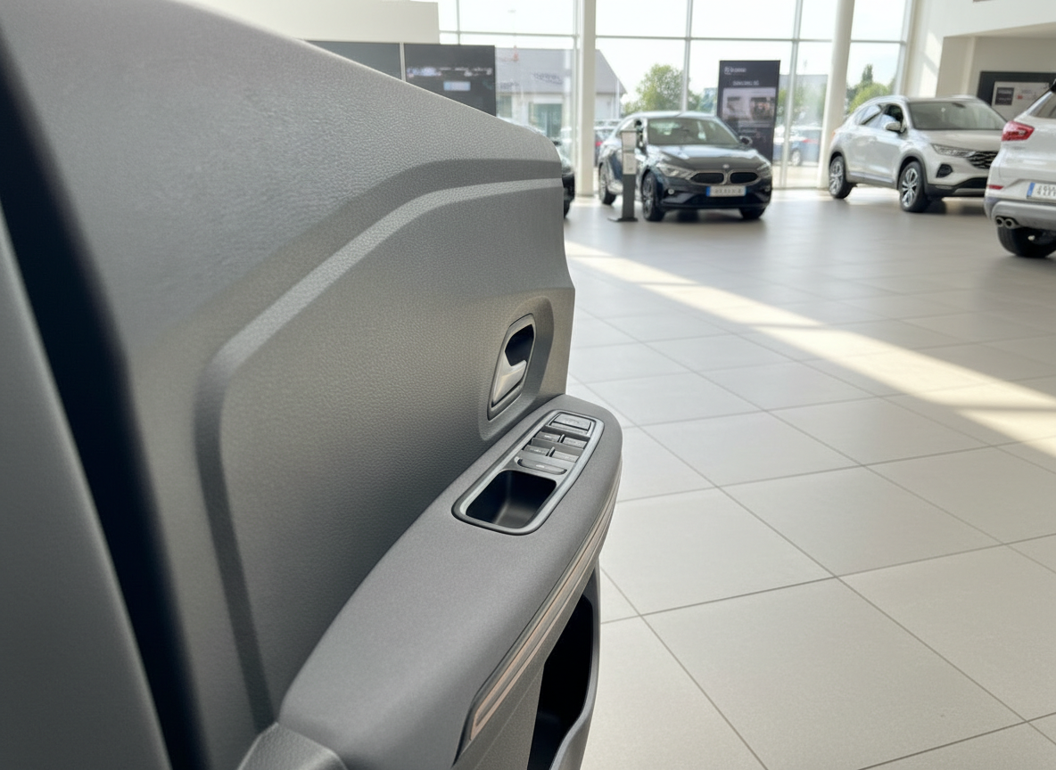 Fahrzeugtür-Innenverkleidung mit elektrischen Fensterhebern im Autohaus-Showroom