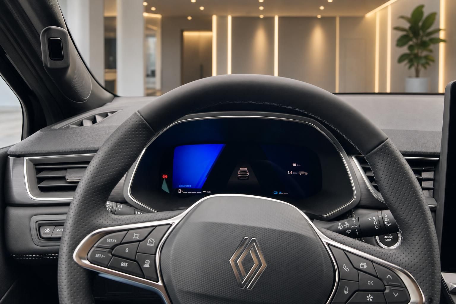 Renault Cockpit mit digitalem Tacho und Lenkrad im Innenraum