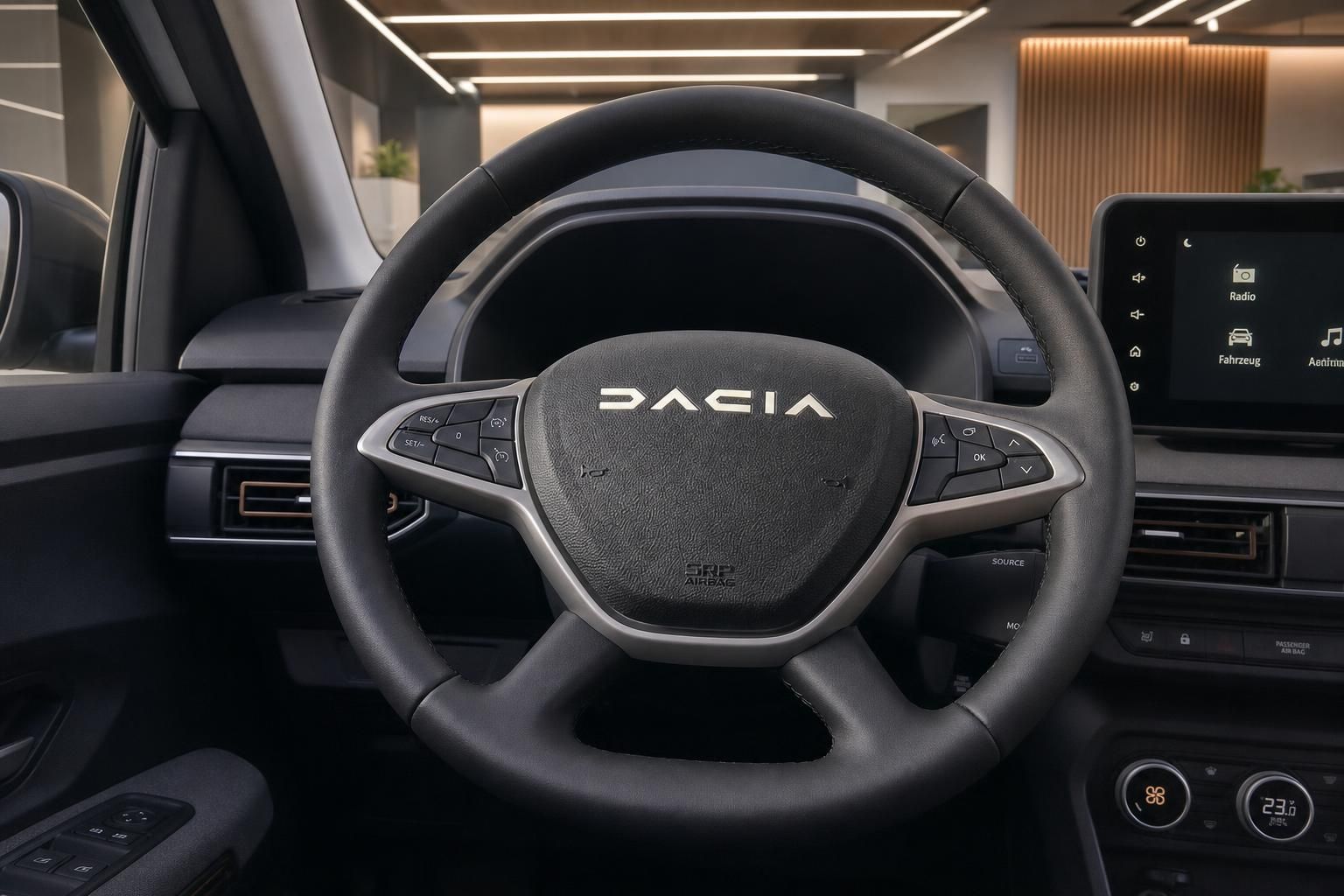 Dacia Lenkrad mit Multifunktionstasten und Infotainment-Display