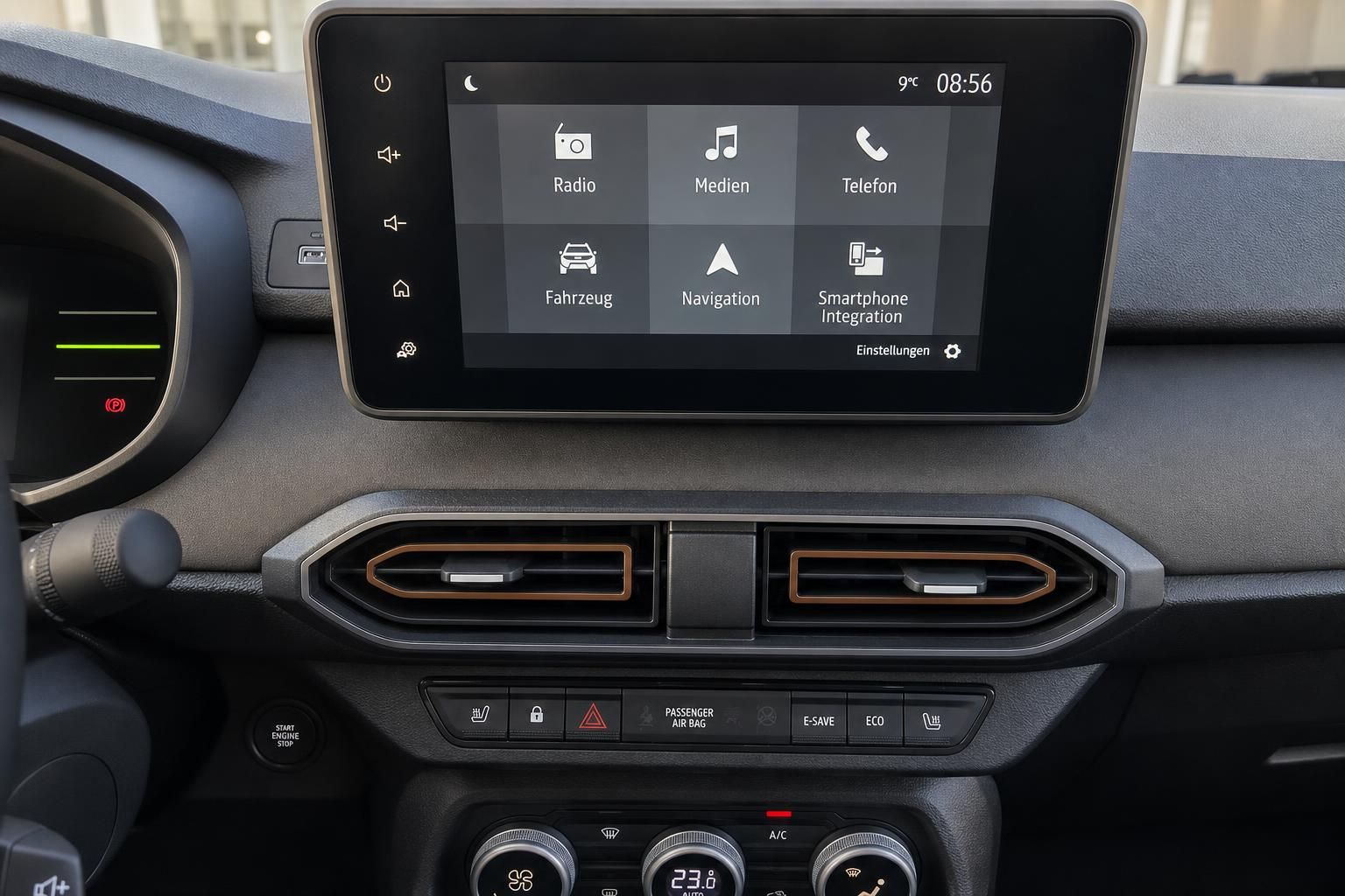 Infotainment-Display mit Touchscreen im Fahrzeug-Cockpit
