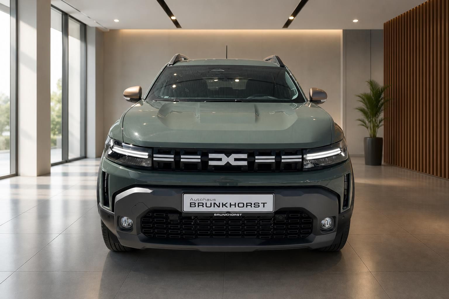 Dacia SUV in grün von vorne im Autohaus Brunkhorst Showroom