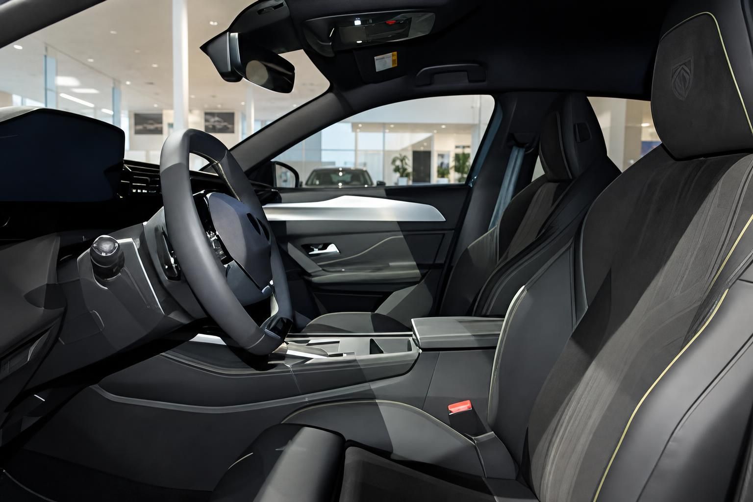 Peugeot Innenraum Vordersitze und Lenkrad Detailansicht im Showroom