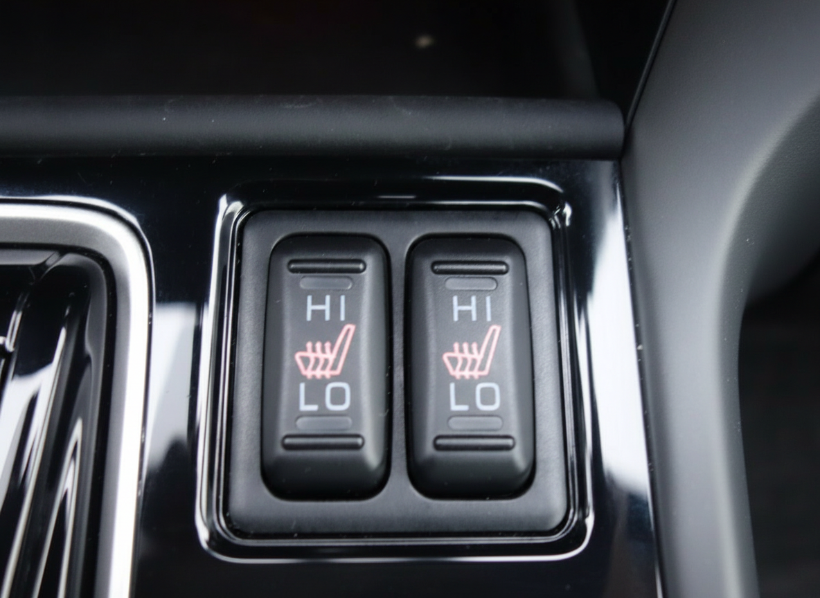 Sitzheizungsschalter HI/LO im Fahrzeuginnenraum – Detailansicht Mittelkonsole
