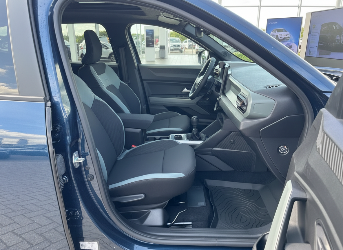 Volkswagen Innenraum mit schwarzen Sportsitzen und grauem Dekor im Autohaus