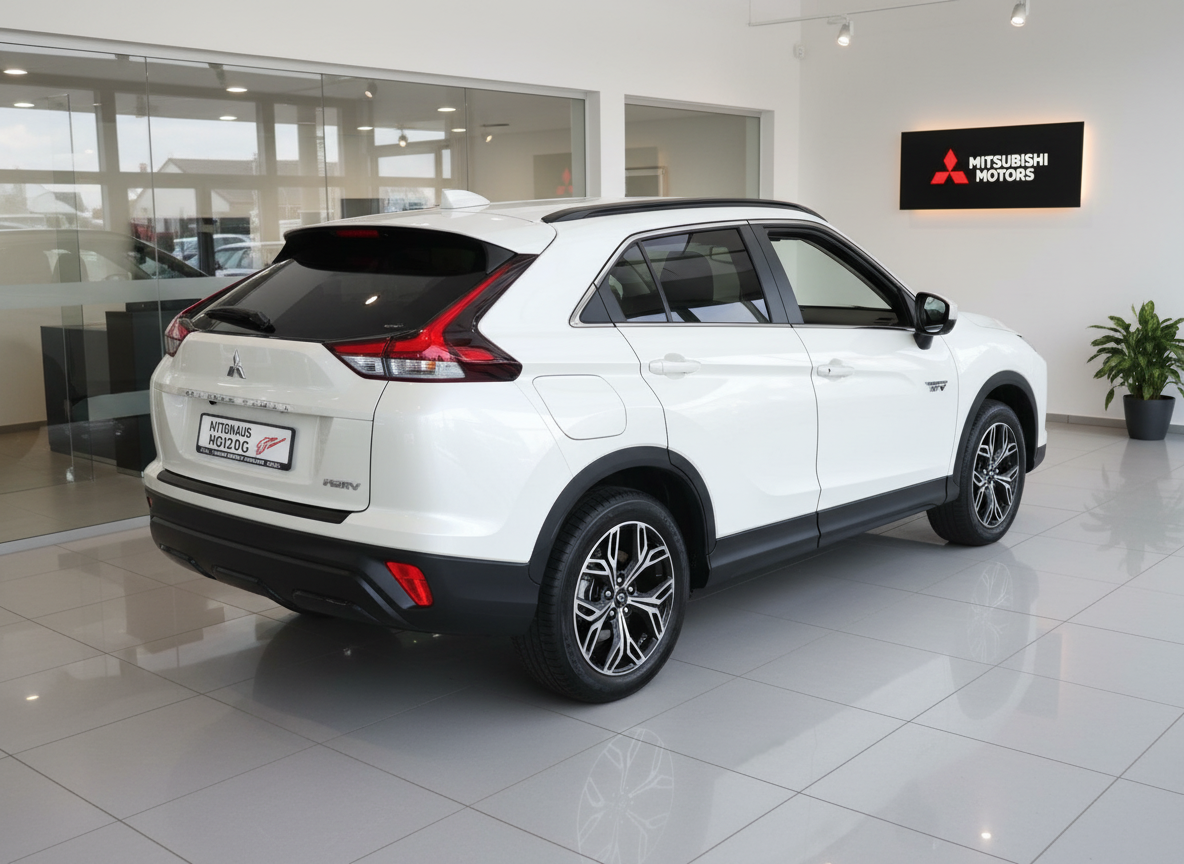 Mitsubishi Eclipse Cross PHEV Weiss Heckansicht im Autohaus Showroom