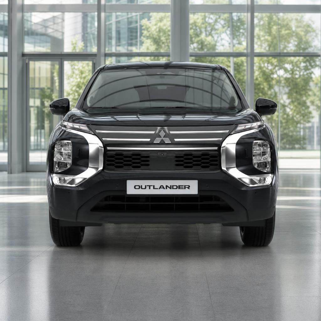 Mitsubishi Outlander schwarz Frontansicht mit Kuehlergrill im Showroom