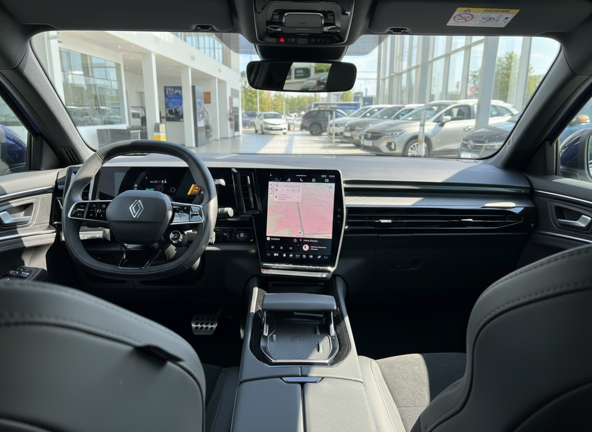 Renault Innenraum mit großem Touchscreen, Navigationssystem und modernem Cockpit-Design