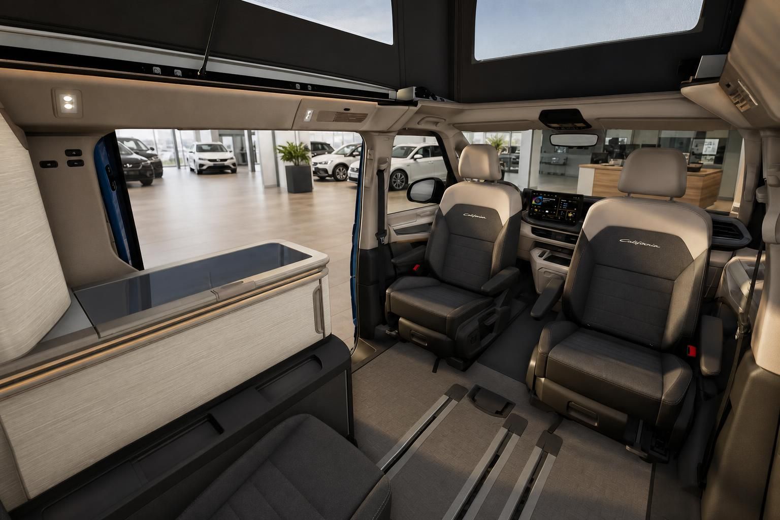 VW California Innenraum Vordersitze und Cockpit Ansicht