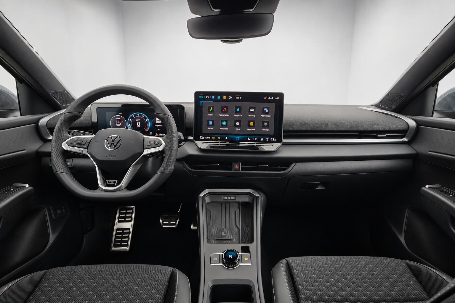 VW Cockpit mit Lenkrad, Digitaltacho und Infotainment Display