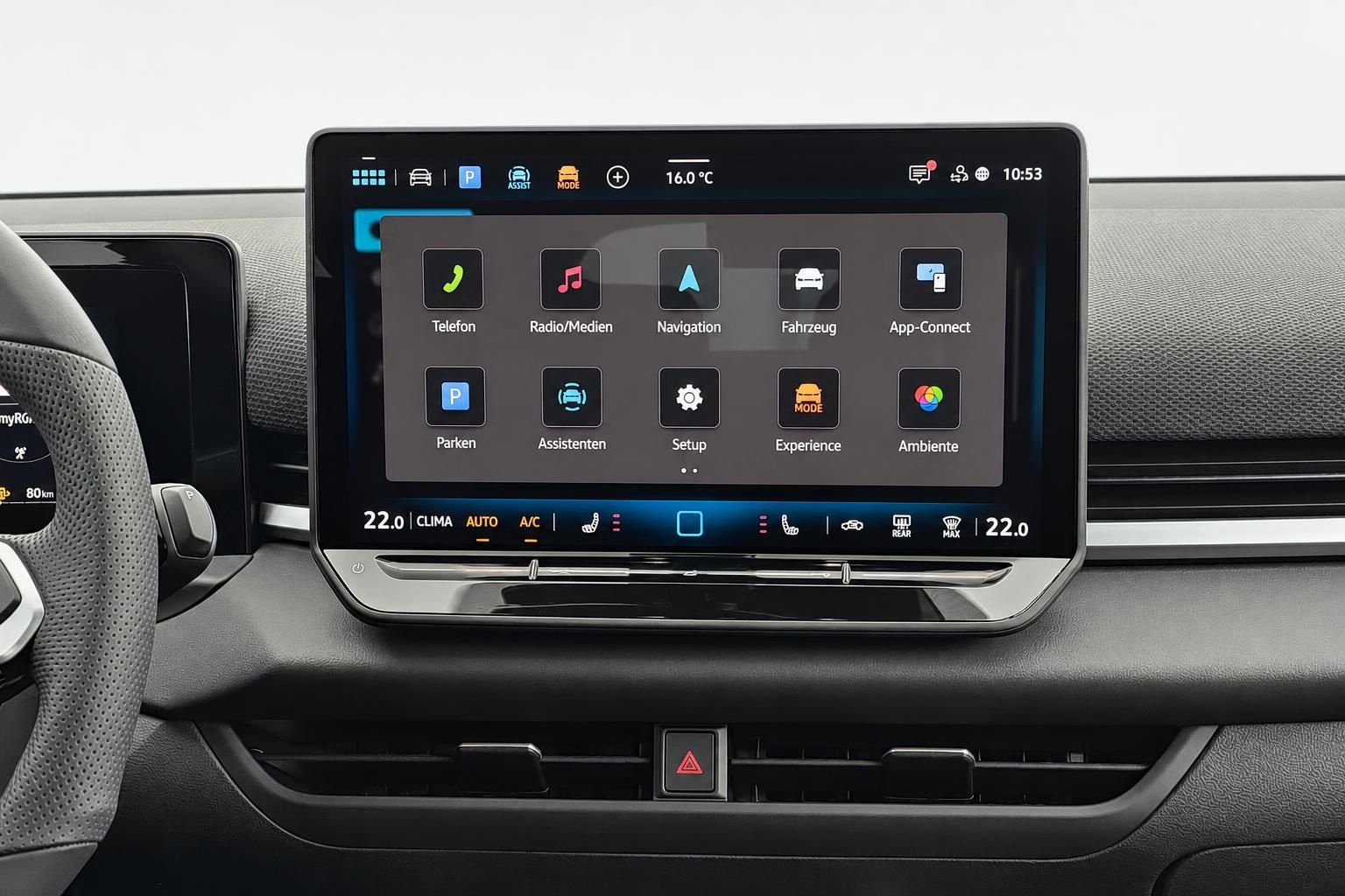 VW Infotainment Touchscreen mit Menue und Klimabedienung