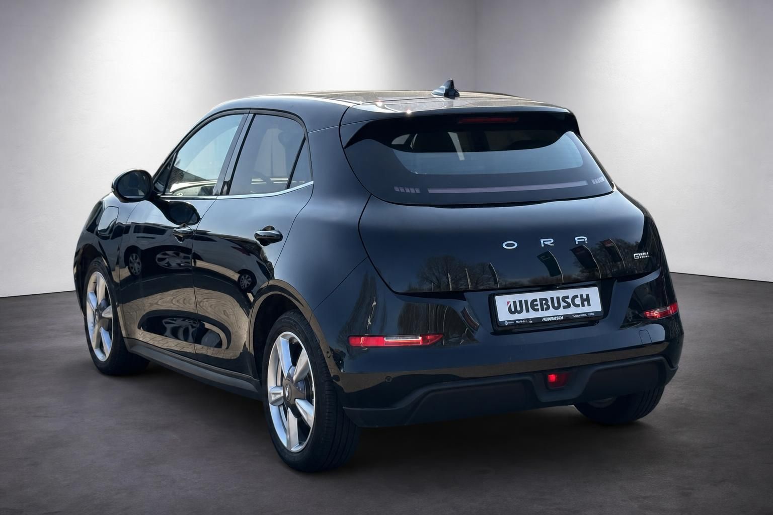 Schwarzer SUV von hinten mit Kennzeichen, moderne LED-Rückleuchten und Fünf-Speichen-Felgen