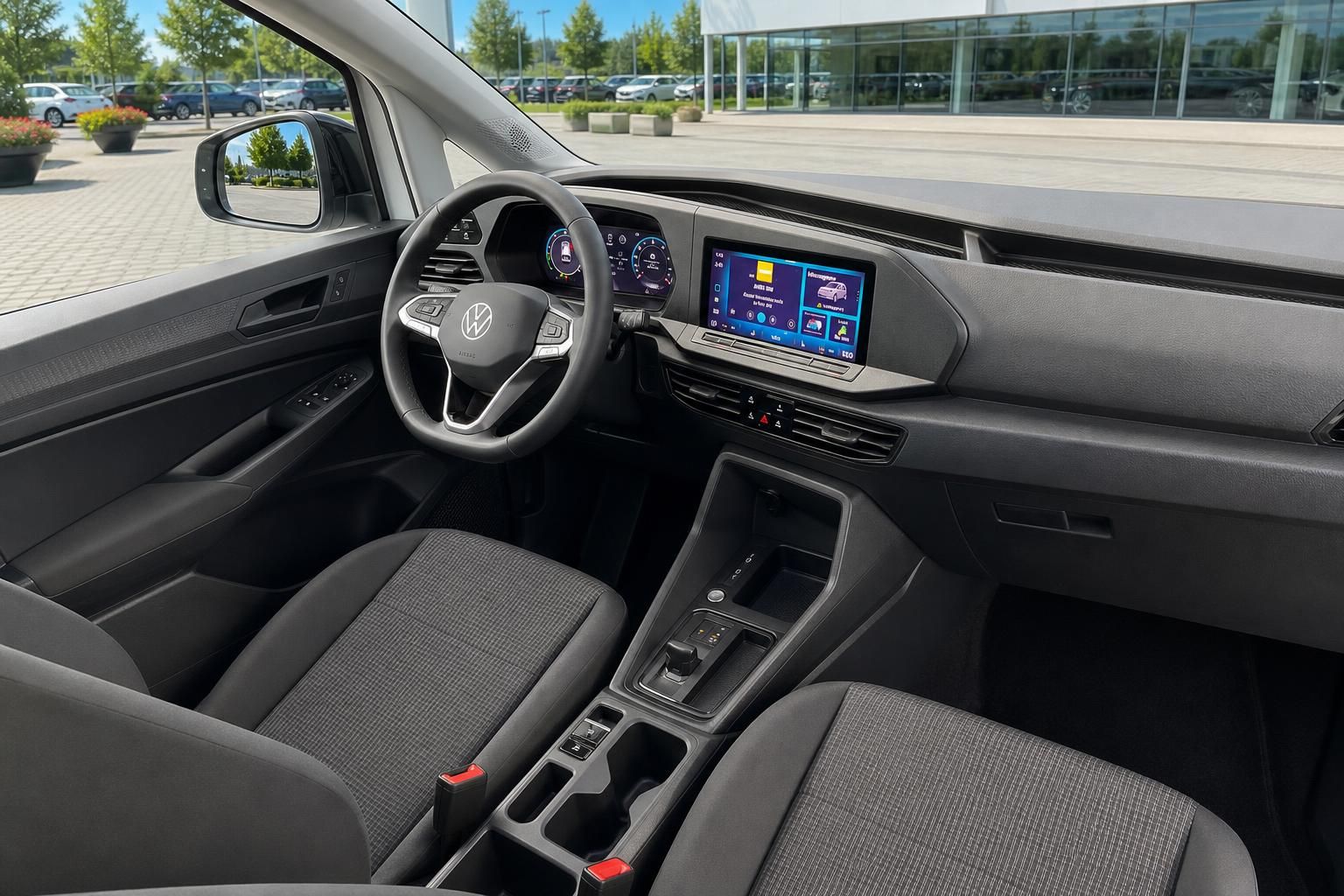 VW Cockpit mit Lenkrad, Digitalanzeige und Infotainment-Display