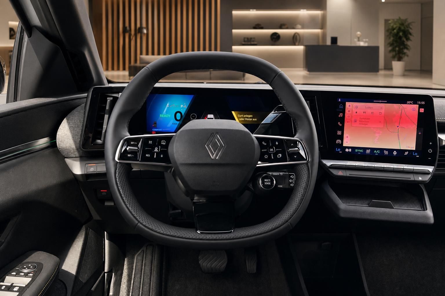 Cockpit mit Lenkrad und Navigationsbildschirm im Renault