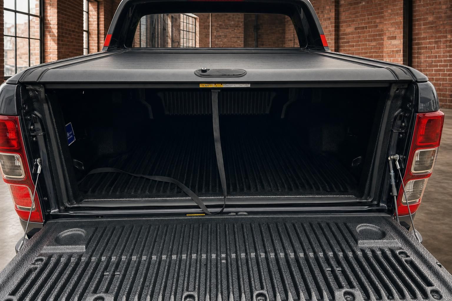 Ford Ranger Pickup Ladeflaeche mit Rollo und Rueckleuchten im Detail