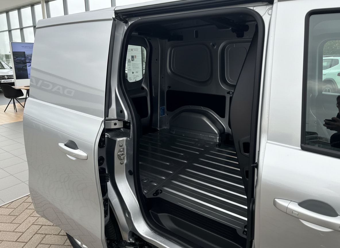 Dacia Transporter Silber Laderaum geöffnete Schiebetür Innenansicht Autohaus