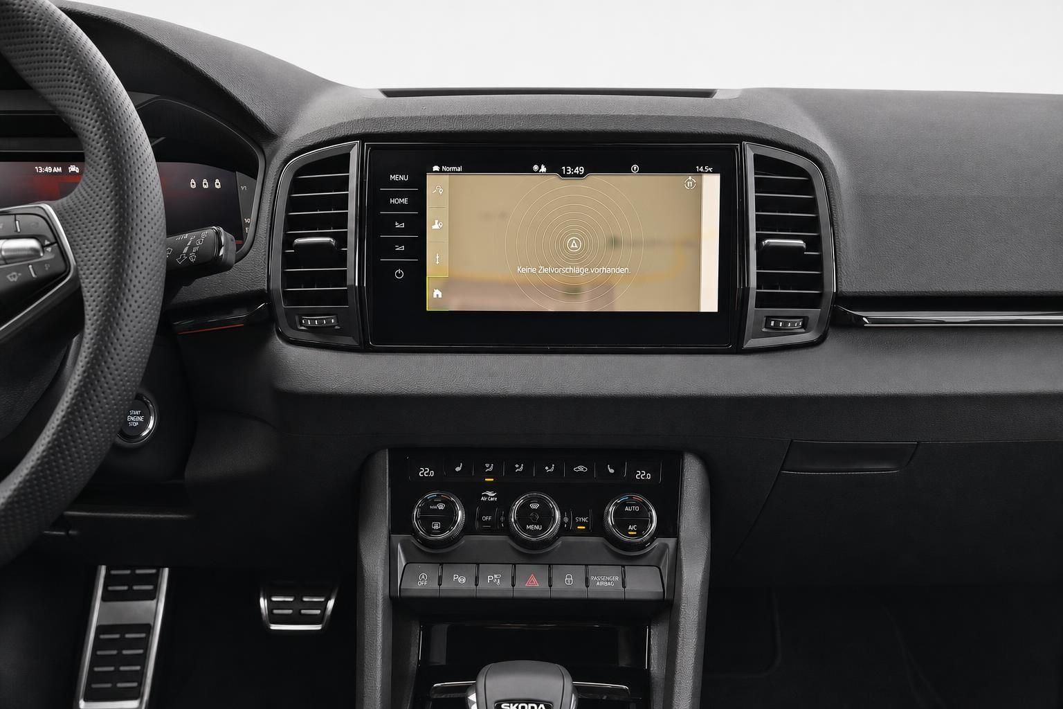 Skoda Cockpit Detail: Infotainment-Display und Klimabedienung im Innenraum