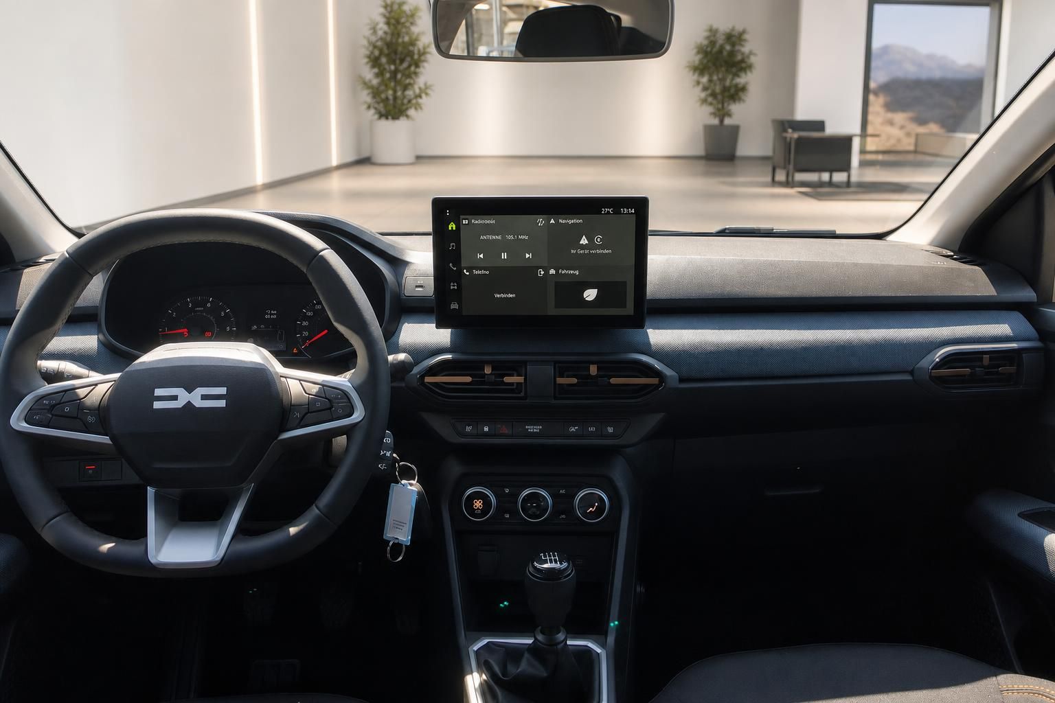 Dacia Cockpit mit Lenkrad und Infotainment Display